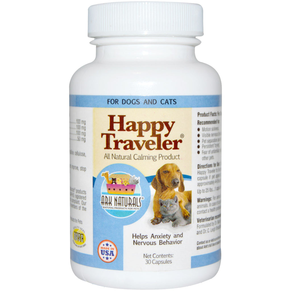 Ark Naturals, Happy Traveler, produit apaisant entièrement naturel, pour chiens et chats, 30 capsules