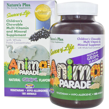 Nature's Plus, 어린이용 츄어블 종합 비타민 및 미네랄 보충제, 천연 포도 맛, 180종