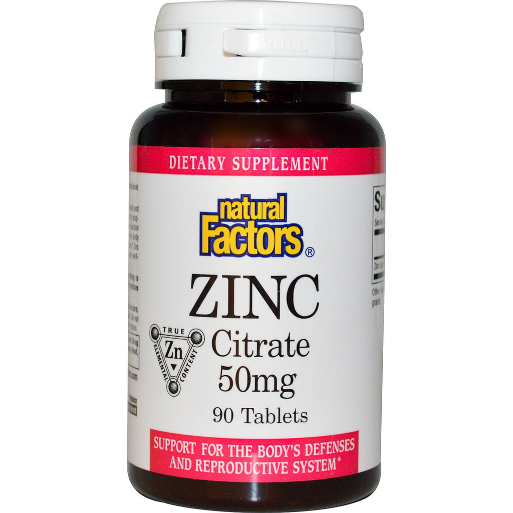 Natural Factors, Citrato de zinc, 50 mg, 90 tabletas