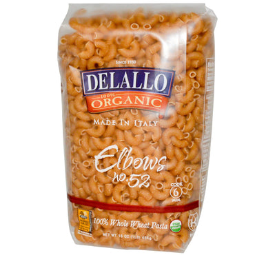 DeLallo מרפקים מס' 52 פסטה מחיטה מלאה 100% 16 אונקיות (454 גרם)