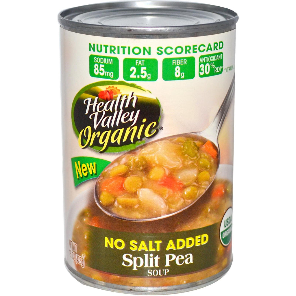 हेल्थ वैली, स्प्लिट मटर सूप, कोई नमक नहीं मिलाया गया, 15 आउंस (425 ग्राम)