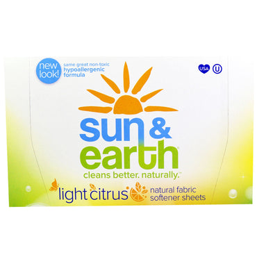 Sun & Earth, Natural Fabric Softener Sheets, Light Citrus, 80 Sheets, 6.4" x 9" Each