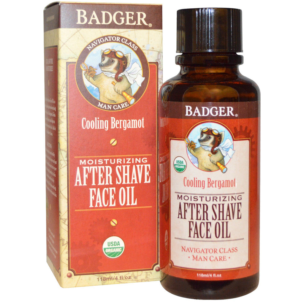 Badger Company, Aceite facial hidratante para después del afeitado, Bergamota refrescante, 4 fl oz (118 ml)