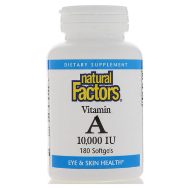 Natural Factors, فيتامين أ، 10000 وحدة دولية، 180 كبسولة هلامية