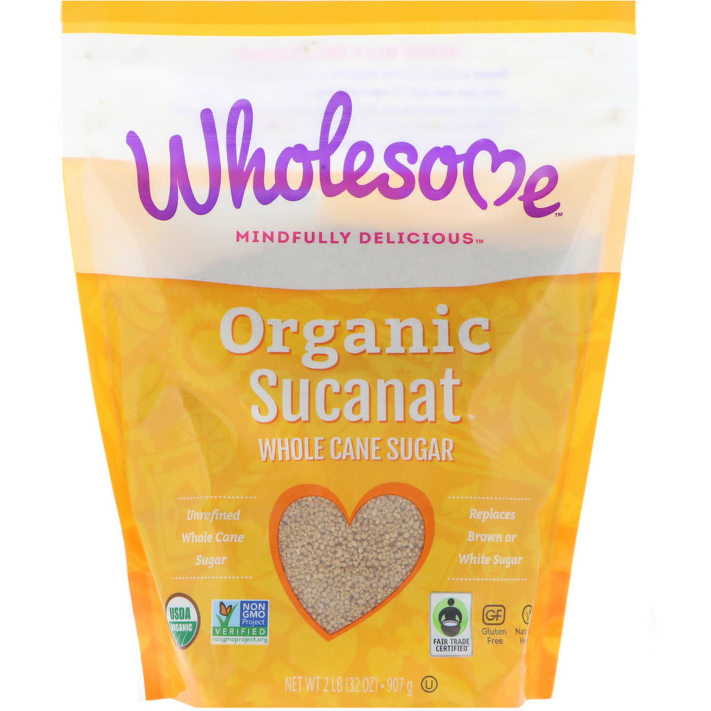 Wholesome Sweeteners, Inc., Sucanat, zahăr integral din trestie, 2 lb (907 g)