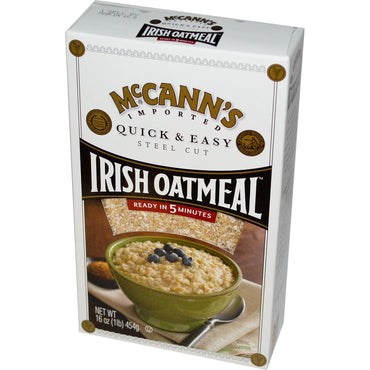 McCann's Irish Oatmeal, Rápido e Fácil, Aveia Cortada em Aço, 454 g (16 oz)