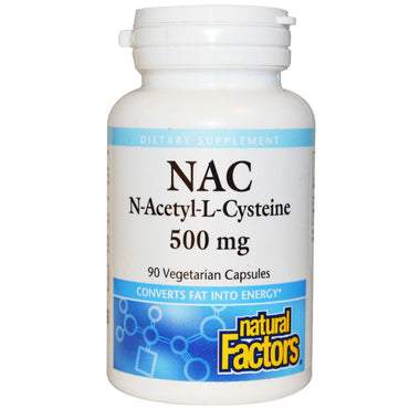 Natural Factors, NAC, N-acétyl-L cystéine, 500 mg, 90 capsules végétariennes