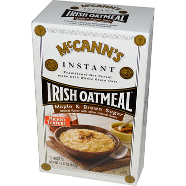 McCann's Irish Oatmeal, avena instantánea, arce y azúcar moreno, 10 paquetes, 43 g cada uno