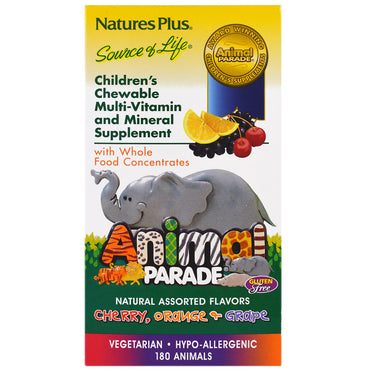Nature's Plus, 동물 퍼레이드, 어린이용 츄어블 종합 비타민 및 미네랄, 다양한 맛, 180종