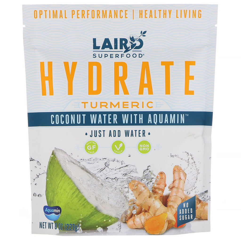 Laird Superfood, Hydrate, Cúrcuma, Água de Coco com Aquamin, 227 g (8 oz)