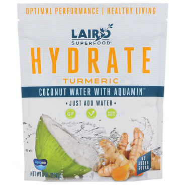 Laird Superfood, Hydrate, Cúrcuma, Água de Coco com Aquamin, 227 g (8 oz)