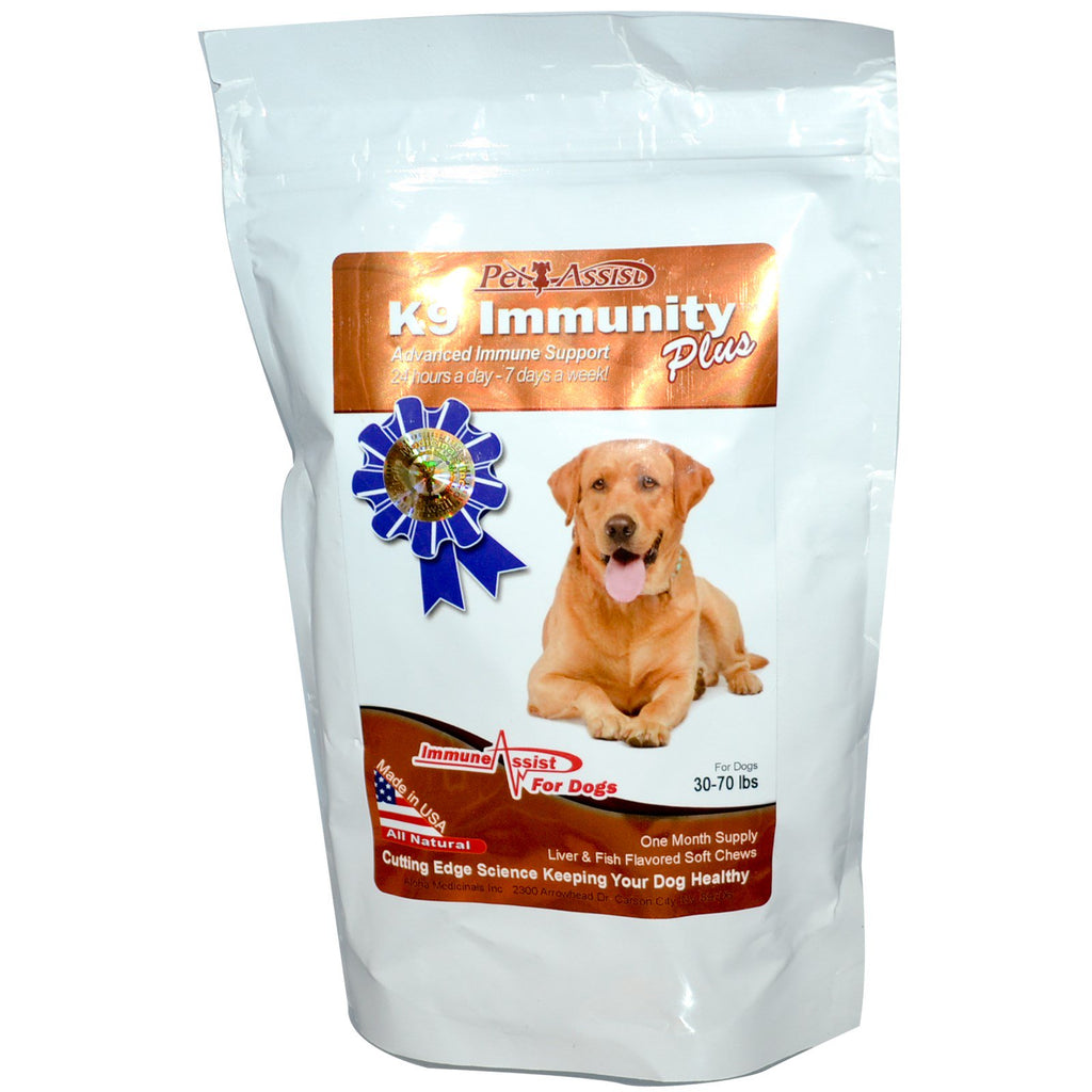 Aloha Medicinals Inc., K9 Immunity Plus, pour chiens de taille moyenne, aromatisé au foie et au poisson, 60 friandises à mâcher