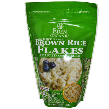 Eden Foods, hojuelas de arroz integral de grano corto, asadas y enrolladas, 16 oz (454 g)