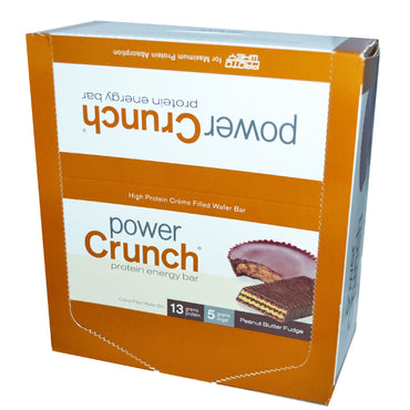 Barre énergétique protéinée BNRG Power Crunch Fudge au beurre de cacahuète 12 barres de 1,4 oz (40 g) chacune
