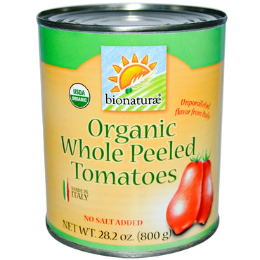 Bionaturae, tomates enteros pelados, sin sal añadida, 28,2 oz (800 g)