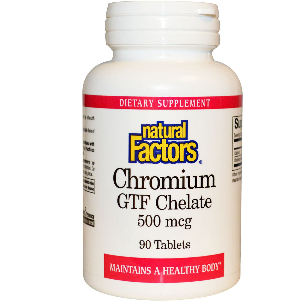 Naturlige faktorer, Chromium GTF Chelate, 500 mcg, 90 tabletter