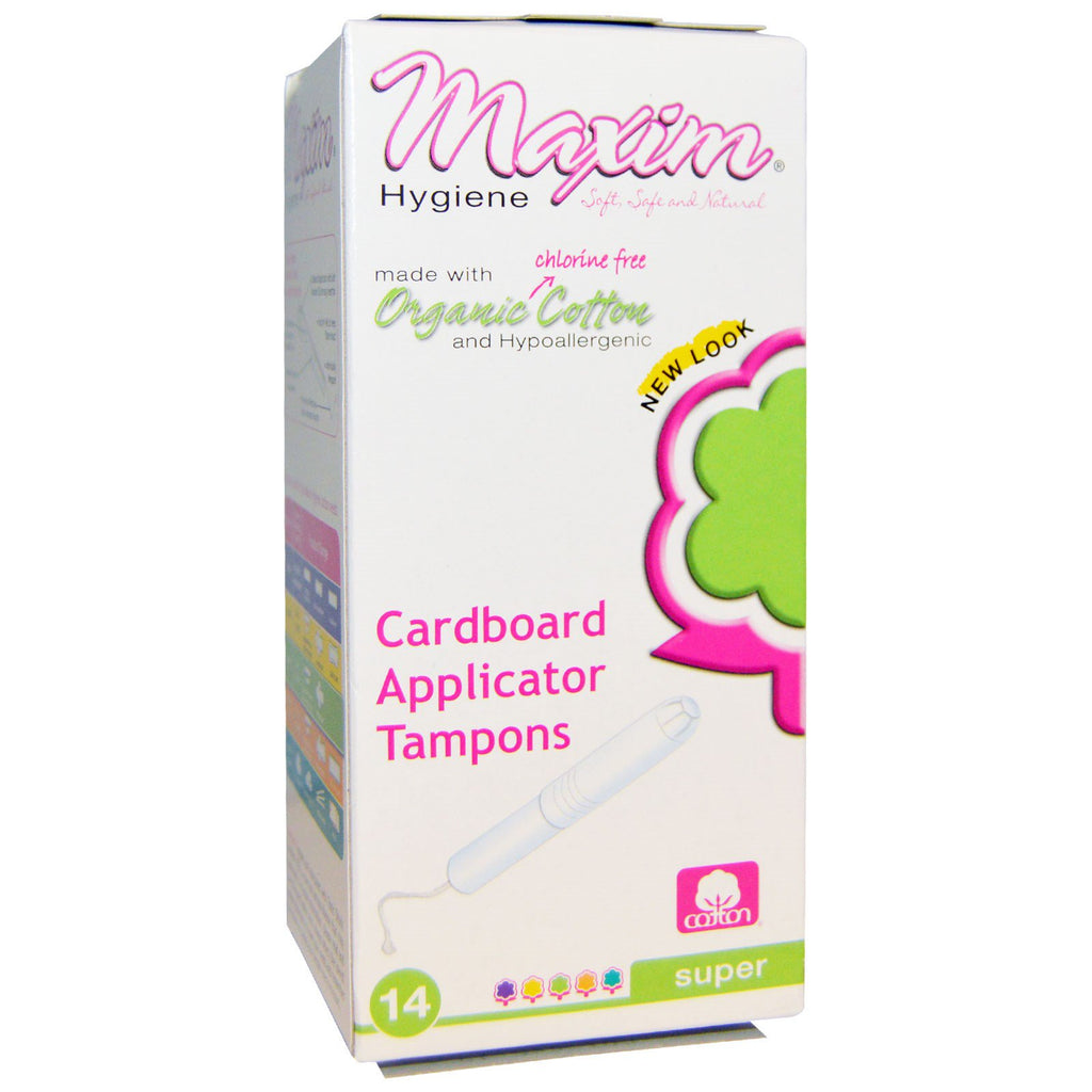 Maxim Hygiene Products, tampons applicateurs en carton de coton, Super, 14 tampons
