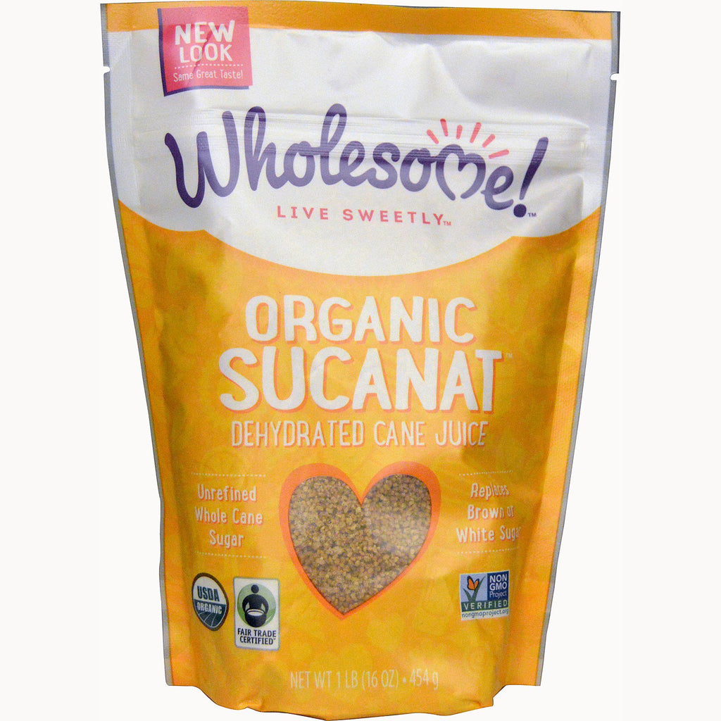 Wholesome Sweeteners, Inc., Sucanat, dehydreret sukkerrørsjuice, 1 lb. (16 oz) - 454 g
