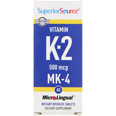 מקור מעולה, ויטמין K-2, 500 מק"ג, 60 טבליות להמסה מיידית MicroLingual