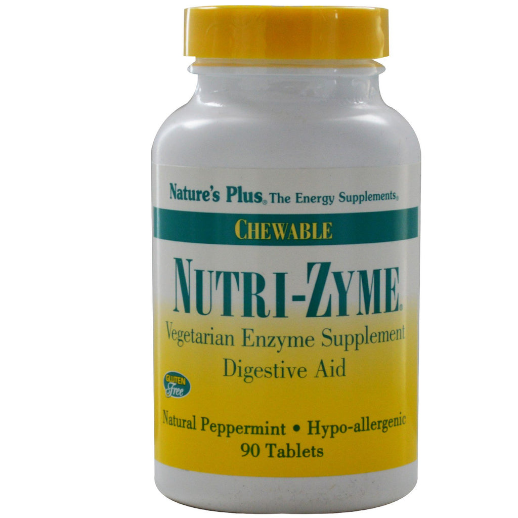 Nature's Plus, Nutri-Zyme, masticabil, mentă naturală, 90 de tablete