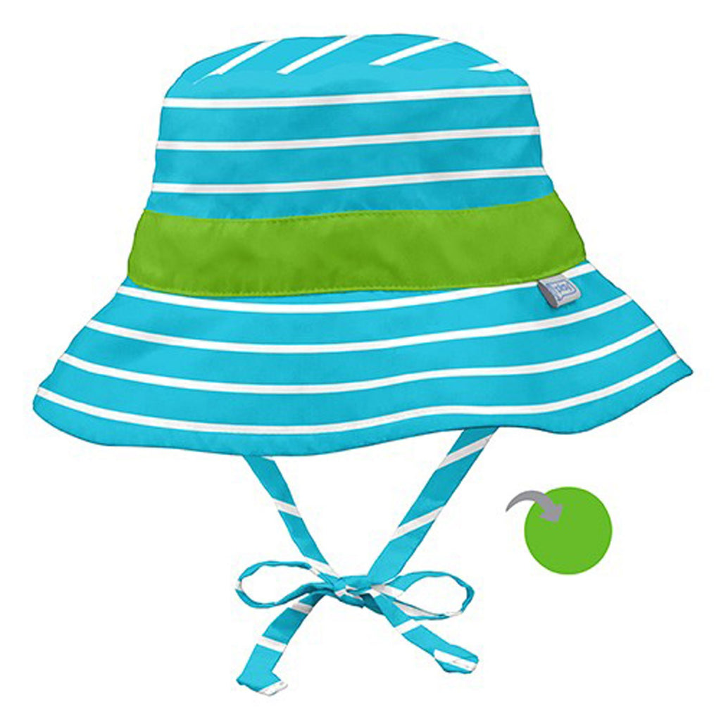 iPlay Inc., Classic Reversible Bucket Protection Sun Hat, 9-12 חודשים, Aqua Stripe