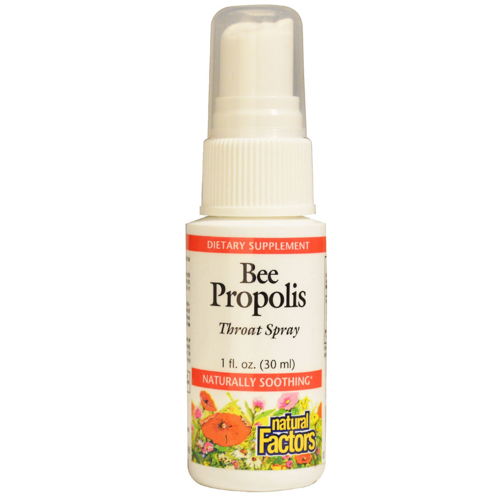 Natural Factors, Spray do gardła z propolisem pszczelim, 1 uncja (30 ml)