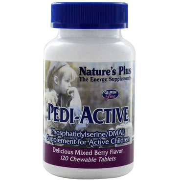 Nature's Plus, Pedi-Active, suplemento para niños activos, sabor a bayas mixtas, 120 tabletas masticables