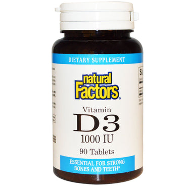 Natural Factors, vitamina D3, 1000 UI, 90 tabletas