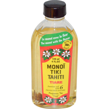 Monoi Tiare Tahiti, Aceite bronceador SPF 6 Protección Solaire, Tiaré (Gardenia), 4 fl oz (120 ml)