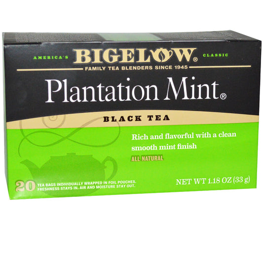 Bigelow, svart te, Plantation Mint, 20 tepåsar, 1,18 oz (33 g)