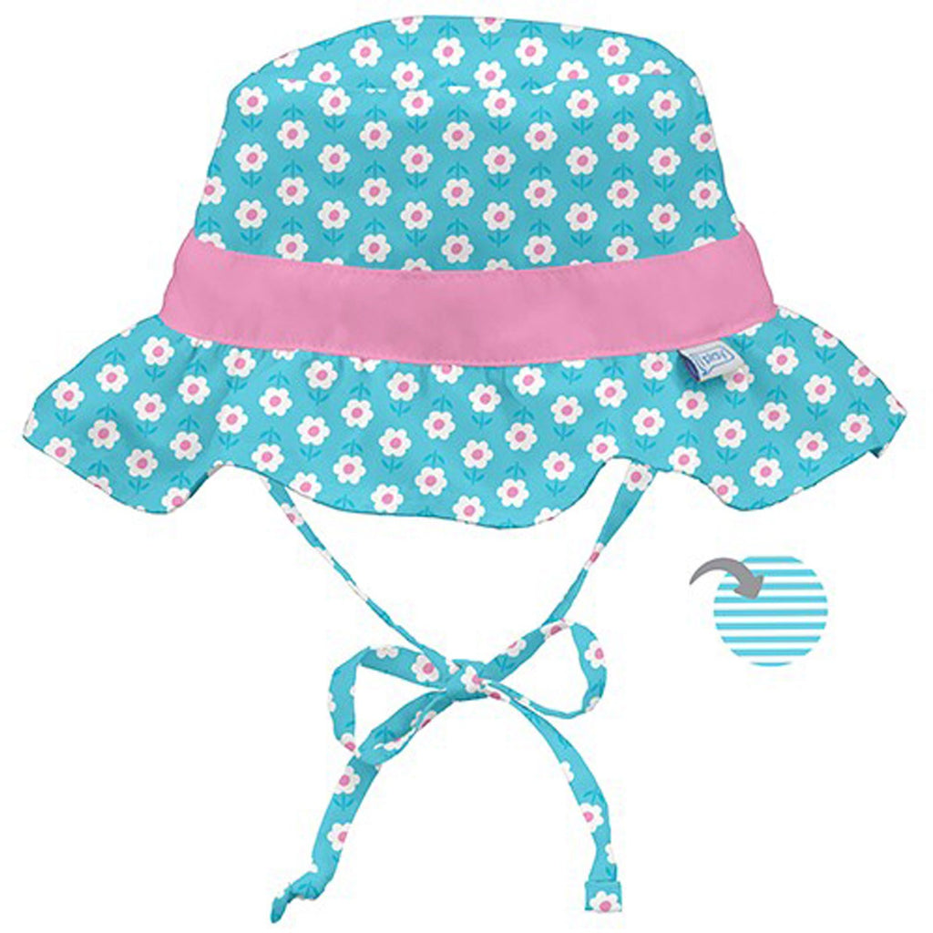 iPlay Inc., chapéu clássico de proteção solar com babados reversíveis, 9 a 18 meses, Aqua Daisy