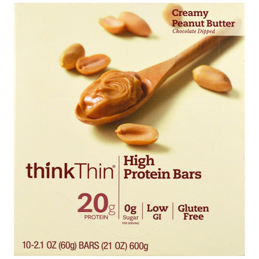 ThinkThin High Protein Bars Creamy Peanut Butter 10 Bars 21 oz (60 g) Each