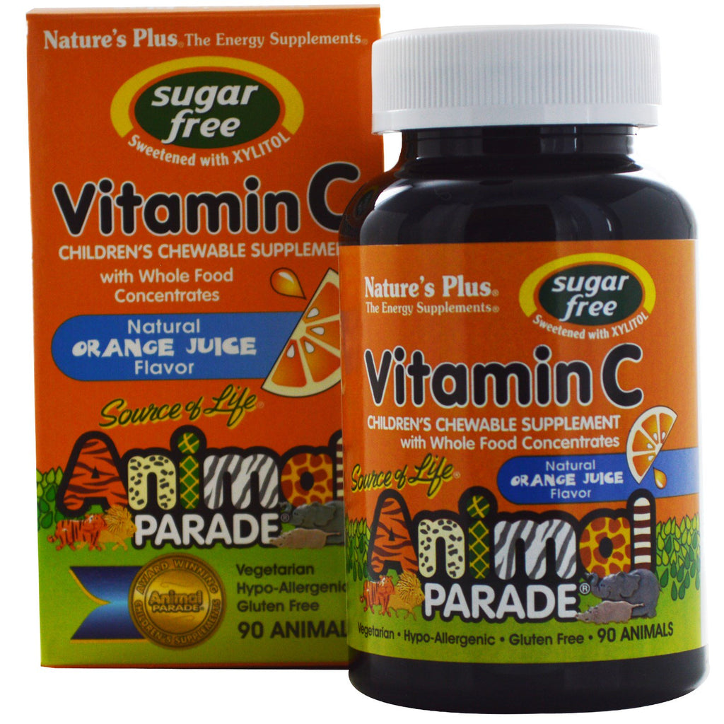 Nature's Plus, Source of Life, Animal Parade, Vitamin C, Sukkerfri, Naturlig appelsinjuice smag, 90 dyr