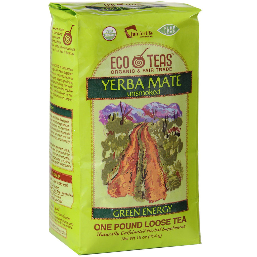 Eco Teas, Yerba Mate pure bladlosse thee, groene energie, ongerookt, 16 oz (454 g)