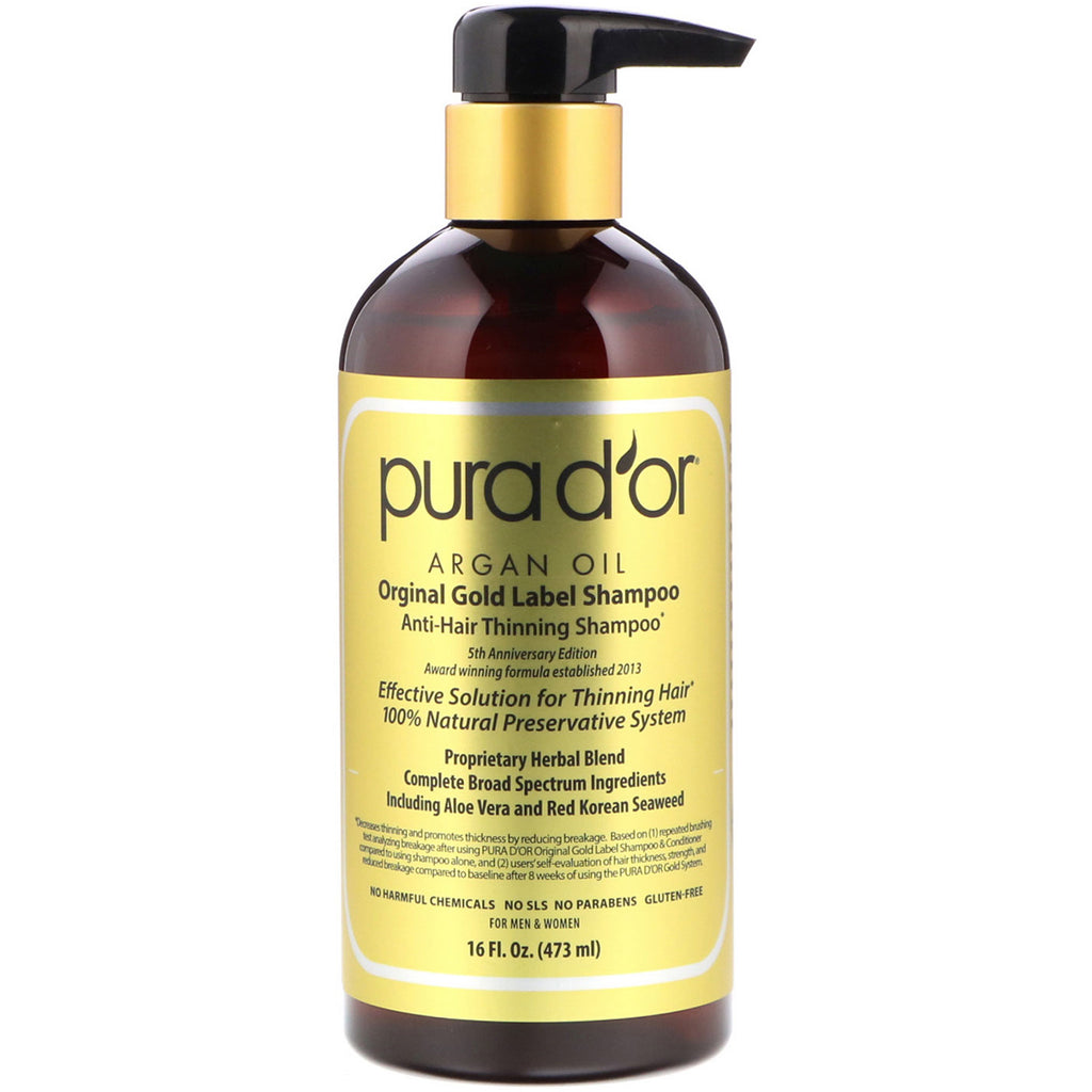 Pura D'or, anti-hårfortyndende shampoo, 16 fl oz (473 ml)