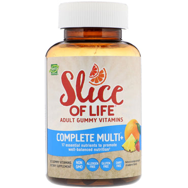 Hero Nutritional Products, Slice of Life, Vitaminas gomosas para adultos, Complete Multi+, sabores naturales de naranja, piña y fresa, 60 vitaminas gomosas