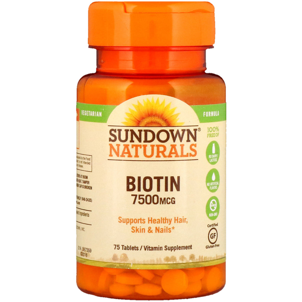 Sundown Naturals, Biotin, 7500 mcg, 75 tabletter