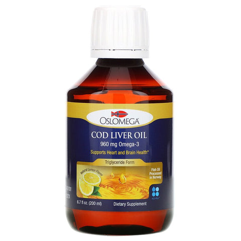 Oslomega, ulei de ficat de cod norvegian, aromă naturală de lămâie, 960 mg, 6,7 fl oz (200 ml)