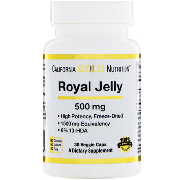 California Gold Nutrition, Jalea real, 500 mg, 30 cápsulas vegetales