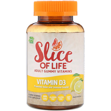 Hero Nutritional Products, 슬라이스 오브 라이프, 성인 구미 비타민, 비타민 D3, 레몬 맛, 구미 비타민 60개