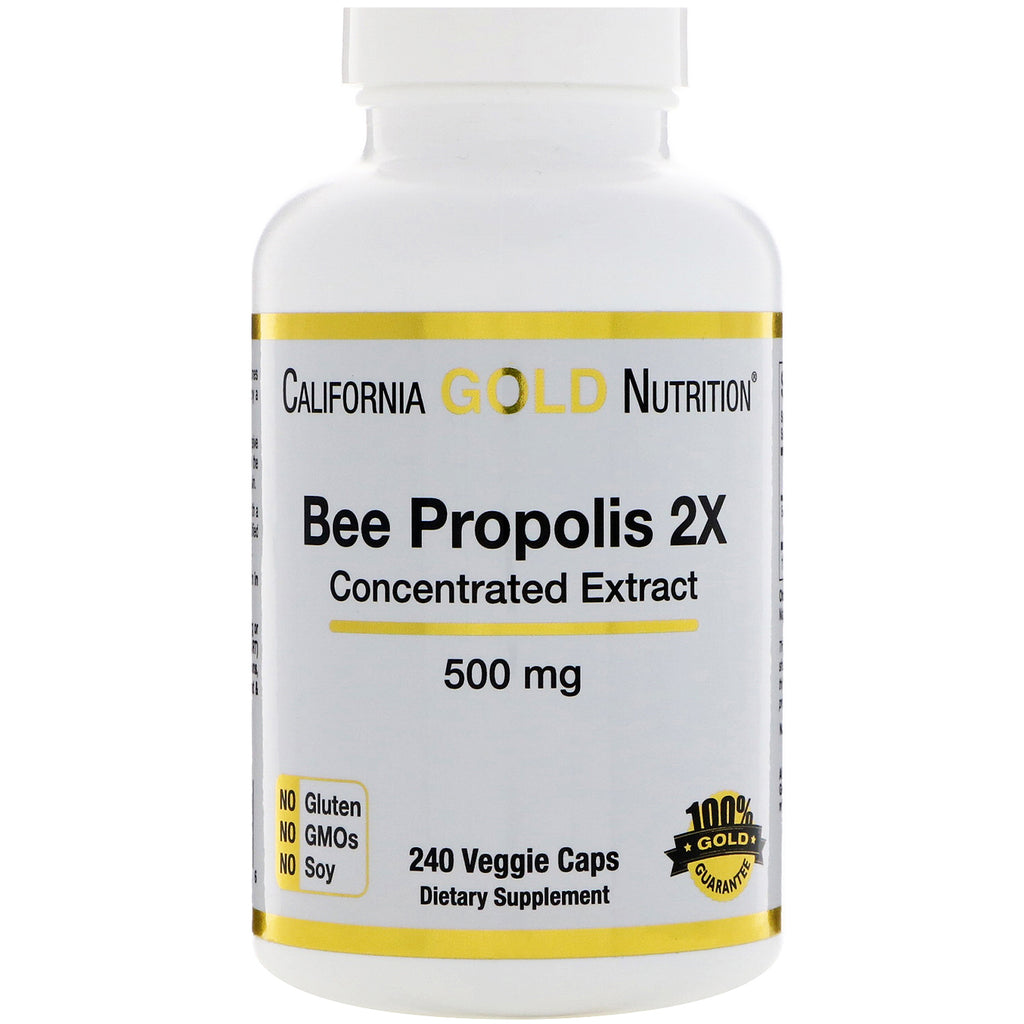 California Gold Nutrition, Bee Propolis 2X, Extrait concentré, 500 mg, 240 gélules végétales