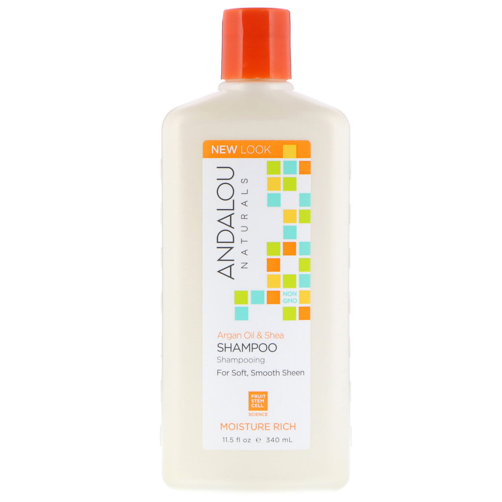 Andalou Naturals, șampon, pentru strălucire moale, netedă, umiditate, ulei de argan și shea, 11,5 fl oz (340 ml)