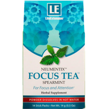 Life Extension, Neumentix, Focus Tea, Menthe verte, 14 sachets de bâtonnets, 0,5 oz (14 g)