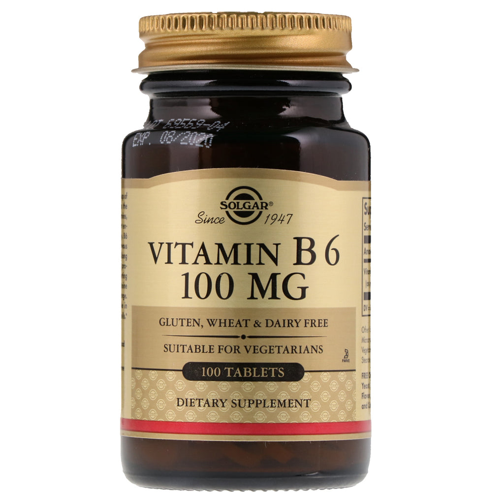 Solgar, vitamina B6, 100 mg, 100 compresse