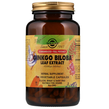 Solgar, extrait de feuille de ginkgo biloba, 180 gélules végétales
