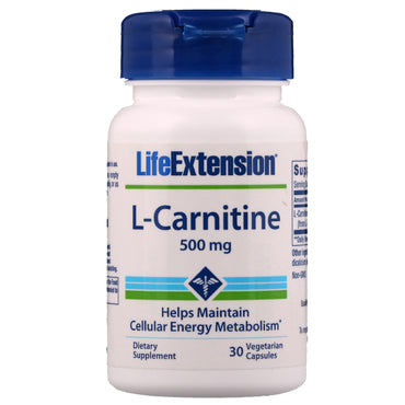 Life Extension, L-카르니틴, 500mg, 식물성 캡슐 30정
