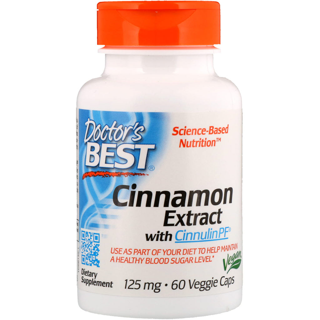 Doctor's Best, Ekstrakt Cynamonowy z Cinnulin PF, 125 mg, 60 Kapsułek Veggie