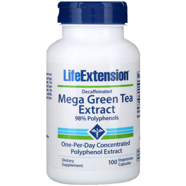 Extensão de vida, mega extrato de chá verde, descafeinado, 100 cápsulas vegetais