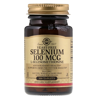 Solgar, Selenium, Gistvrij, 100 mcg, 100 tabletten