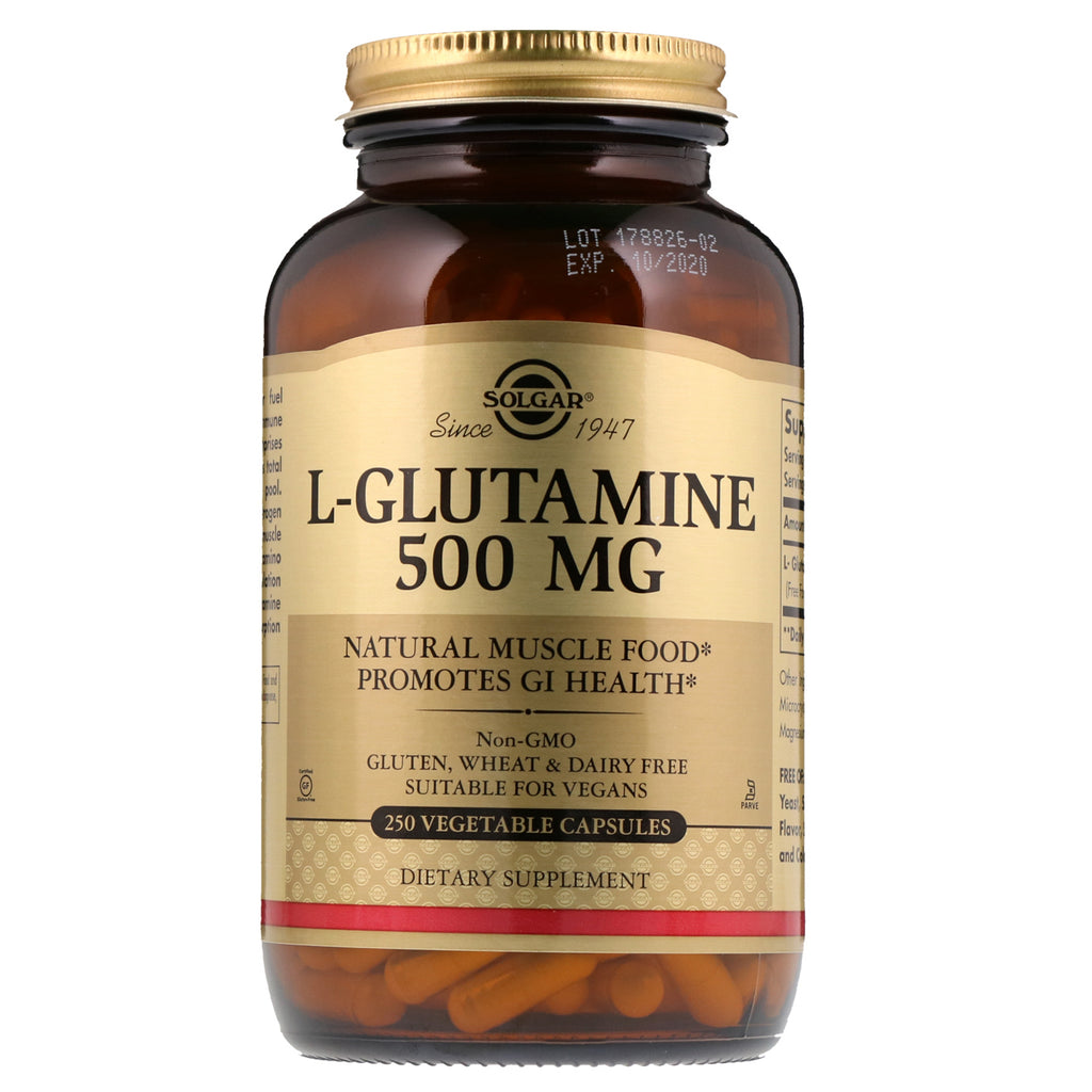 Solgar, L-Glutammina, 500 mg, 250 capsule vegetali